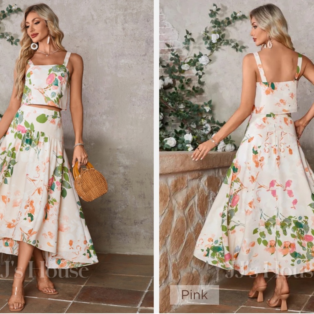 JJs House Floral Two-Piece Dress in Pink and Green